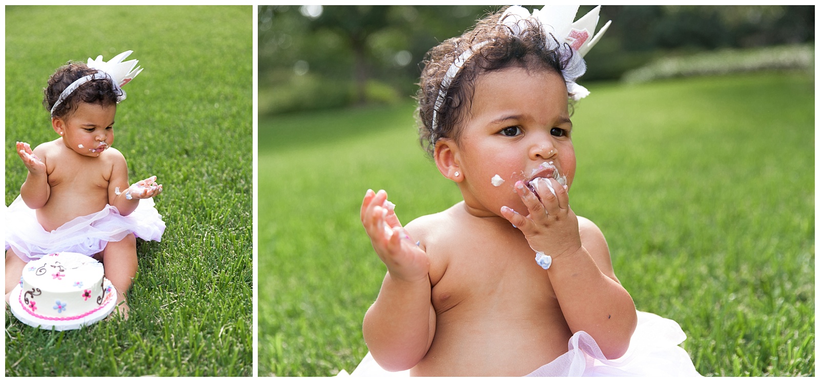 Cake smash photoshoot on her first birthday in Dallas Texas by Alyssa Grace Photography